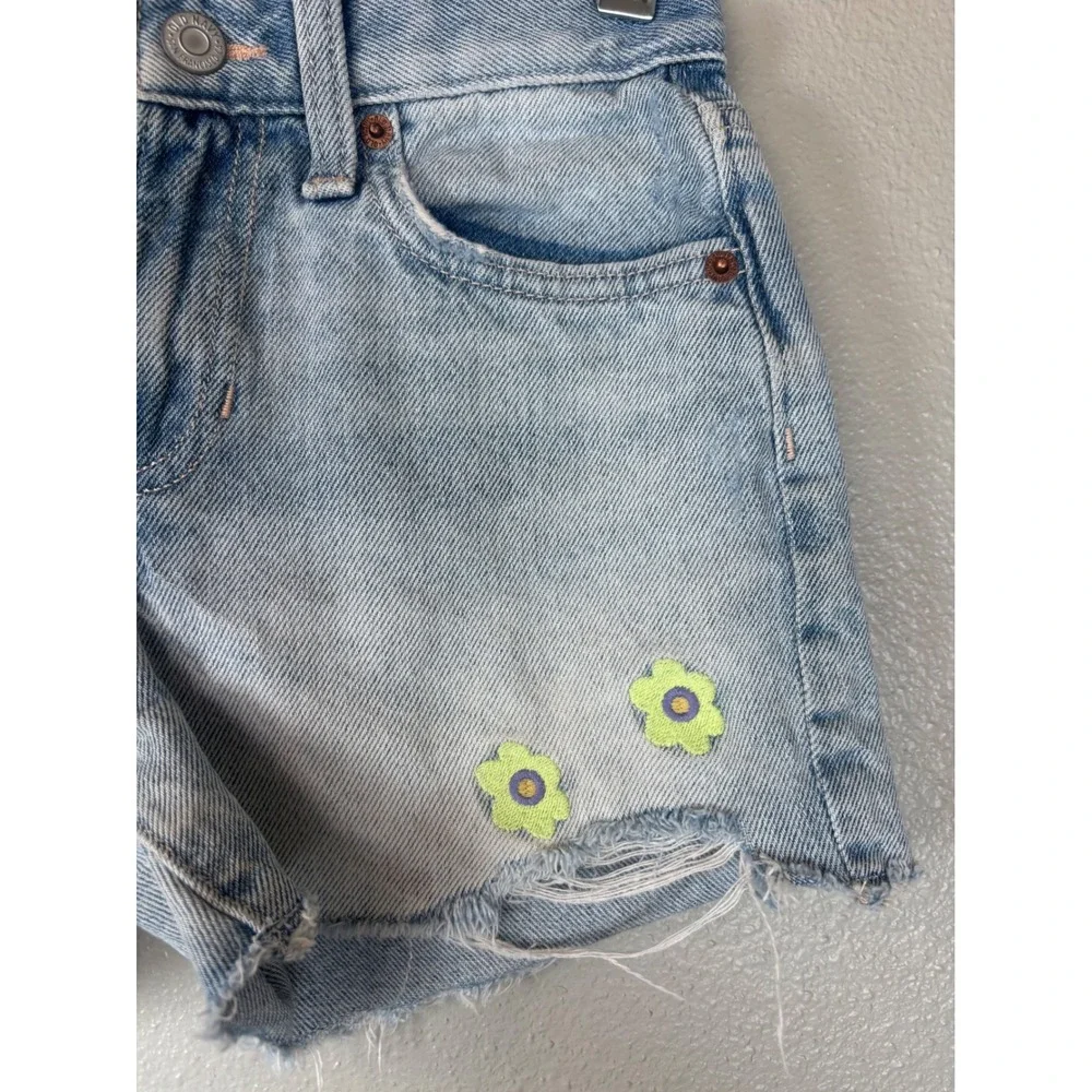 Old Navy Girls 8 High‎ Rise Built In Tough Denim Shorts Light Wash Flowers Raw